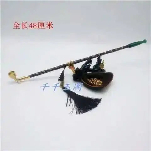 New Long Stem Vintage Tobacco Pipes Agate Cigarette Holder Pipes Smoking With Tobacco Bag Pendant Chinese Girl Accessories