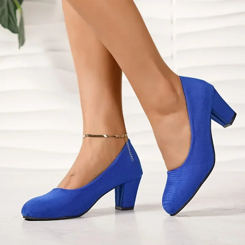 Autumn Single Shoes Women's Fashion New Round Toe Shallow Suede Cover Foot Non-slip Wear-resistant High Heels
