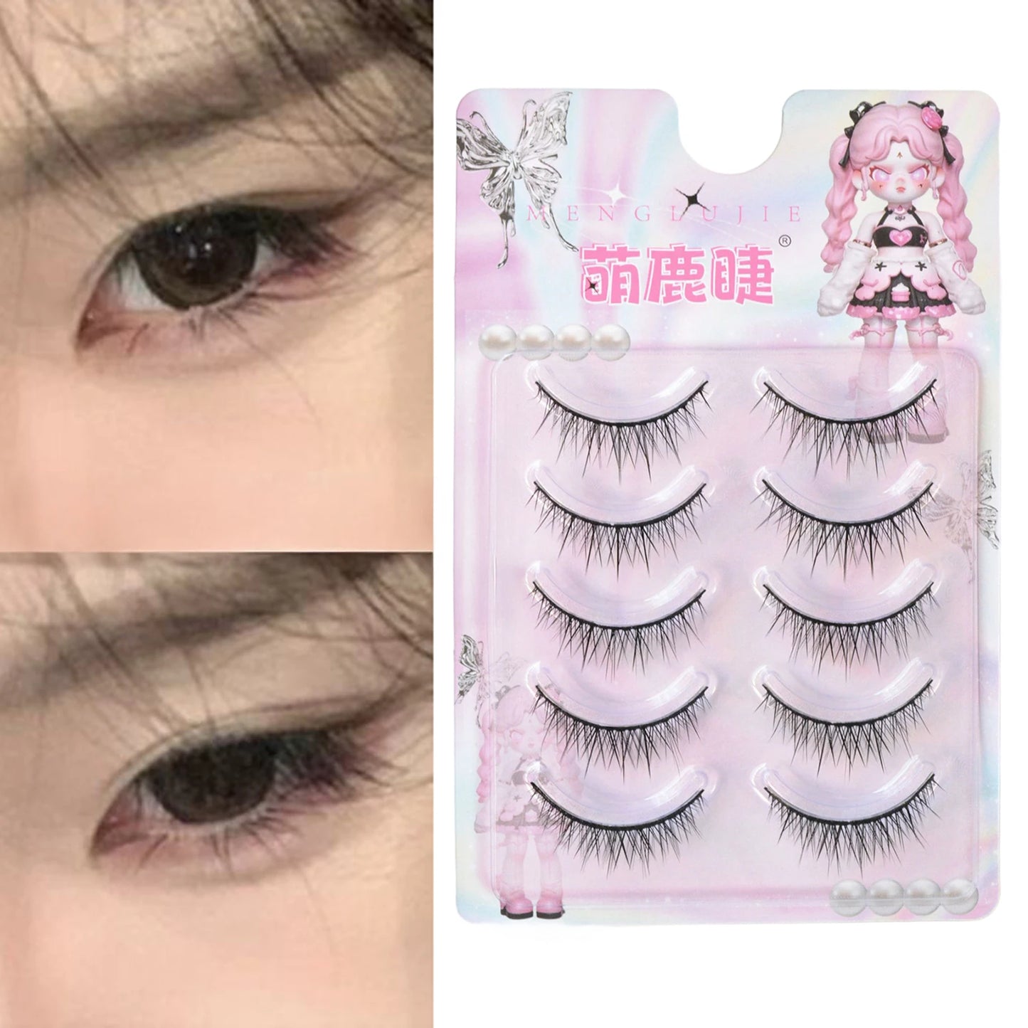 Strips False Eyelashes Full Strip Hard Stem Baby Straight Fish Tail fake eyelash Natural lashes for Double Eyelid Cosplay