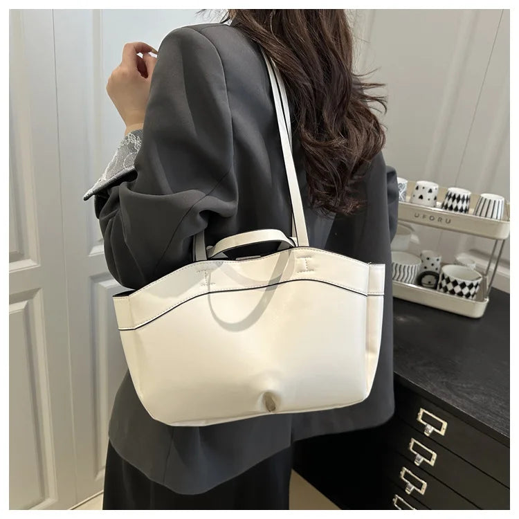 Women Tote Bag Underarm Bag Large Capacity PU Leather Shoulder Bags Vintage Solid Crossbody Bag Trendy Briefcase Bags with Purse