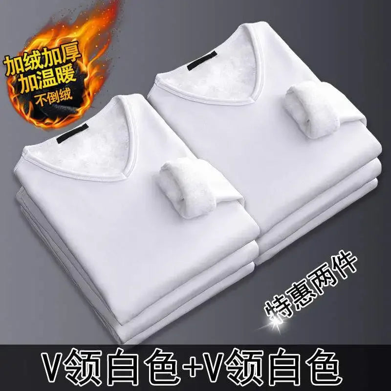 Thermal Underwear Shirt Men V Neck Fleece Sport Tops Autumn Thermo Clothing Comfortable Warm Long-Sleeved 5XL