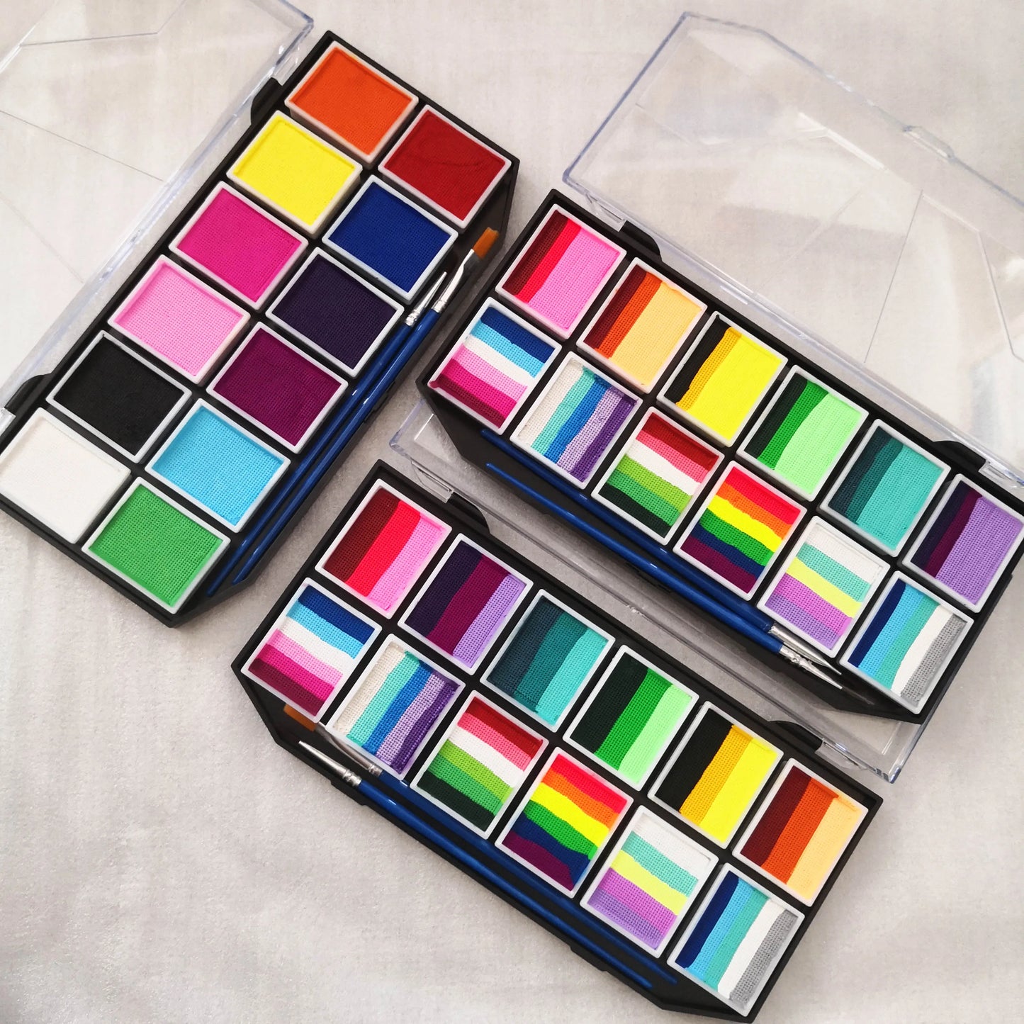12 Grids Rainbow Split Cake Face Body Paint Art Painting Pigment Plastic Empty Palette Tray with Lid