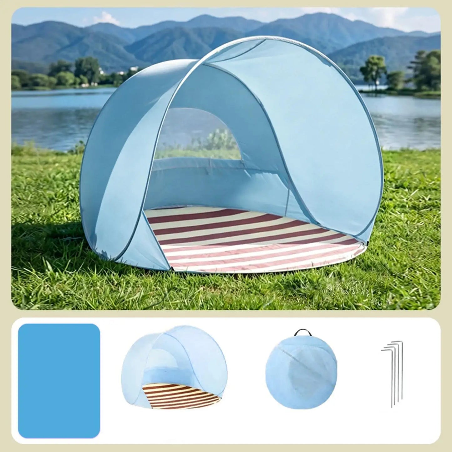 Reusable Beach Sun Shelter Tent One Click Open 3-4 People Tent Large Space Sunshade Outdoor Portable Camping Garden Beach Tent