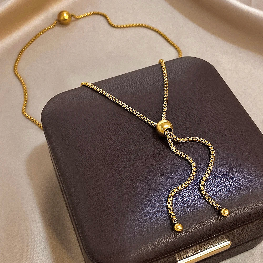 Stainless Steel Necklace,Gold Color, Tassel Adjustable Chain,Ball Pendant New Stylish Texture,Neck Jewelry,Women's Daily Jewlery