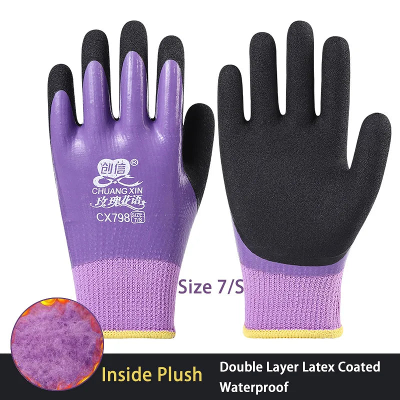 Women's Mittens Winter Thermal Work Gloves Anti-Slip Waterproof Latex Coated Warm Gloves For Garden Fishing Work Safety Gloves
