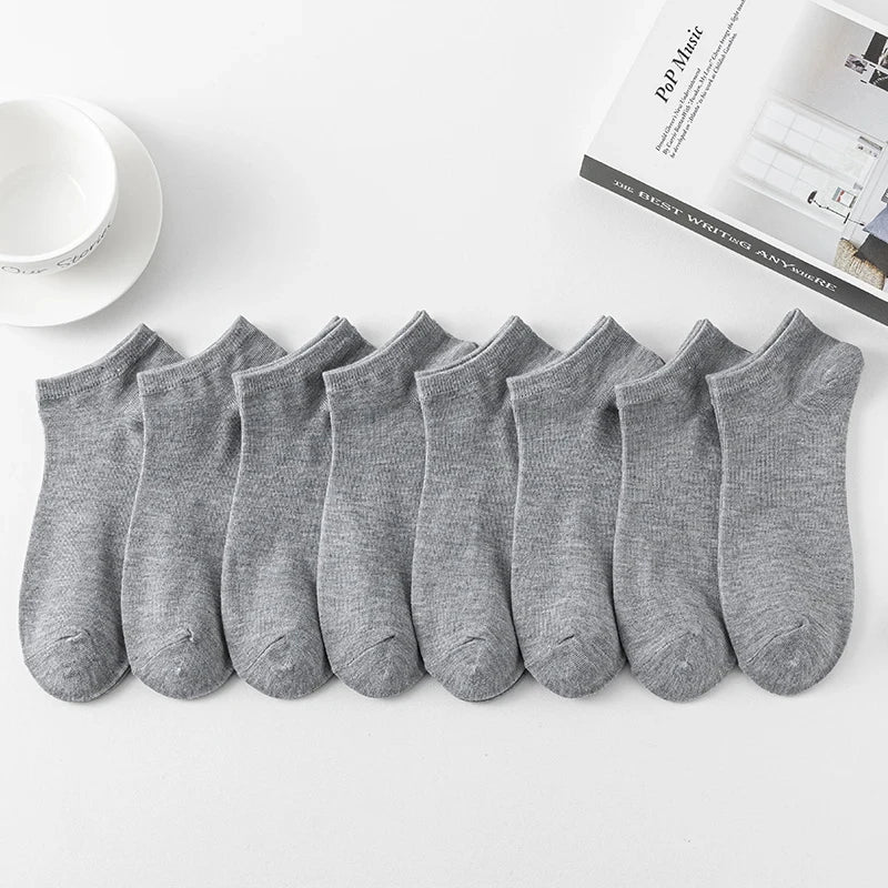 8 Pairs Men Solid Color Minimalist Ankle Socks Fashionable Versatile Trend Socks Lightweight Breathable Comfortable Casual Socks