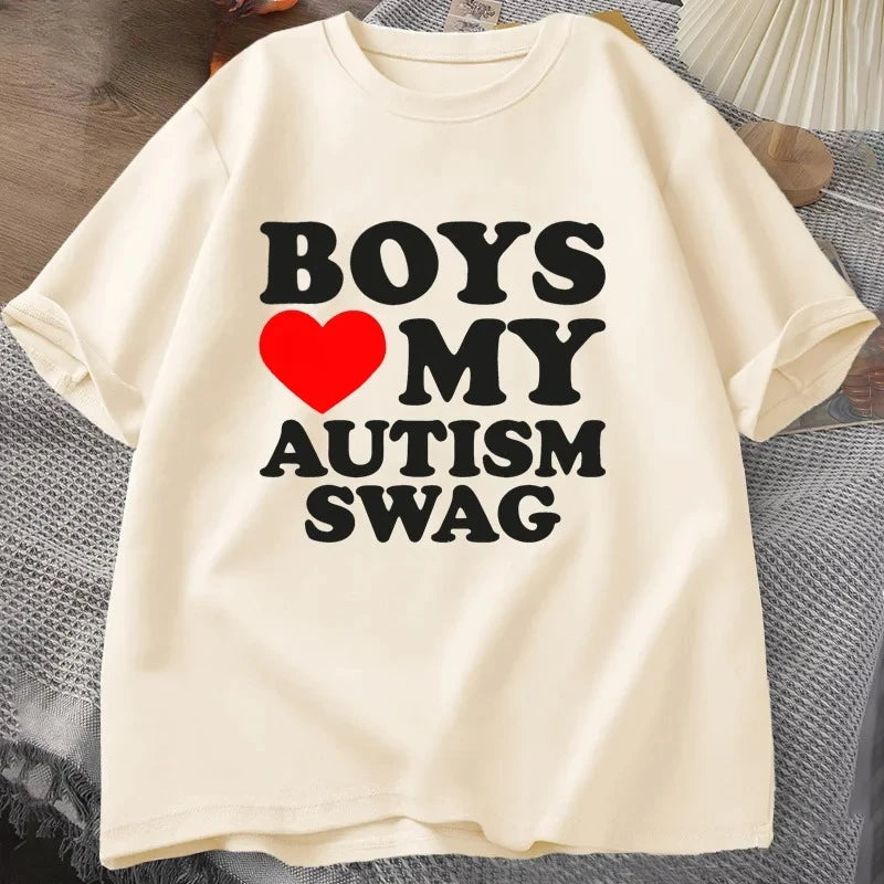 Girls Boys Love My Autism Swag T Shirt Women Men Funny Autistic Girls Awareness Idea T-Shirt Couple Lover Short Sleeve Tees