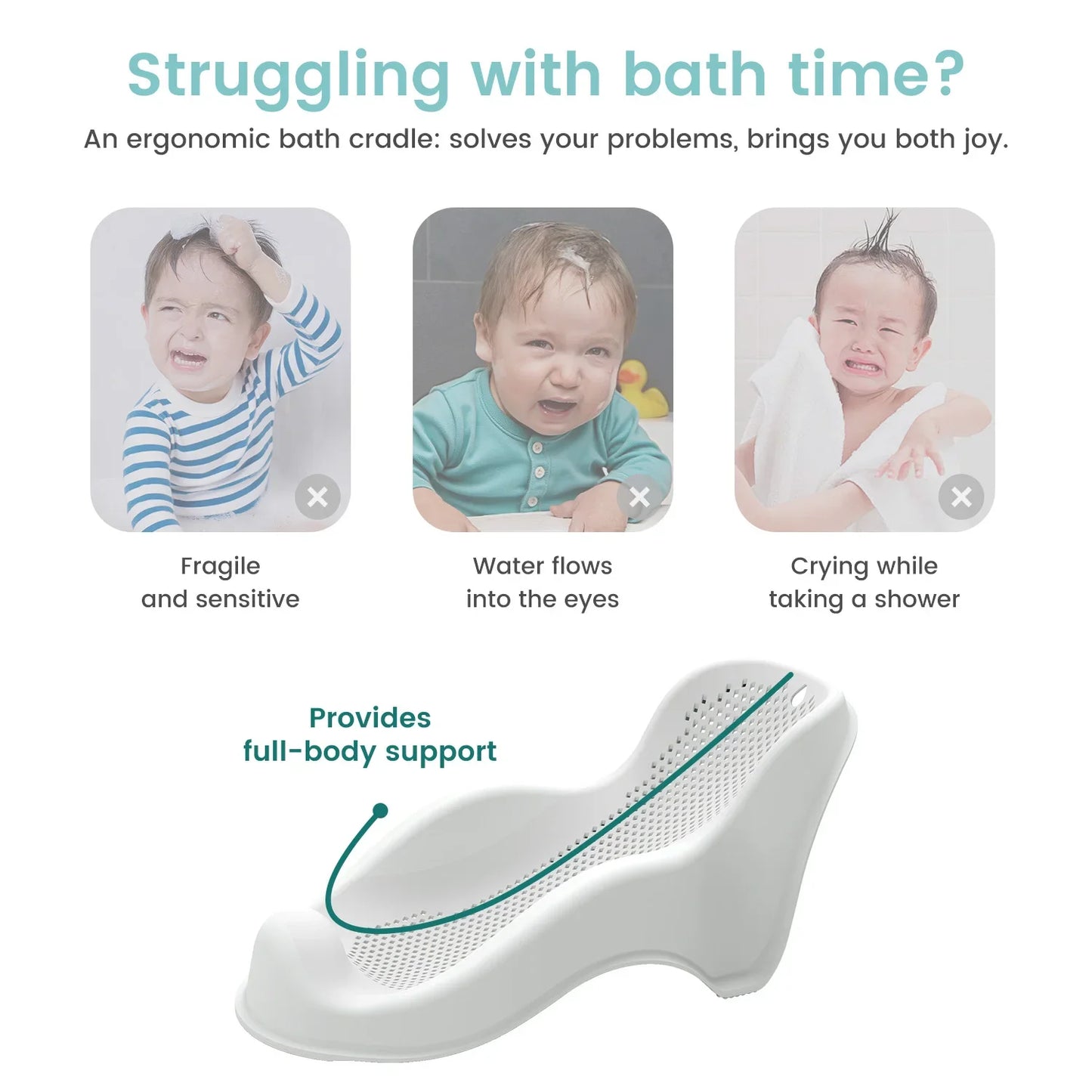 Soft Baby Bath Support for Newborns - Ergonomic, Easy to Clean, Comfortable & Secure Infant Bathing Seat