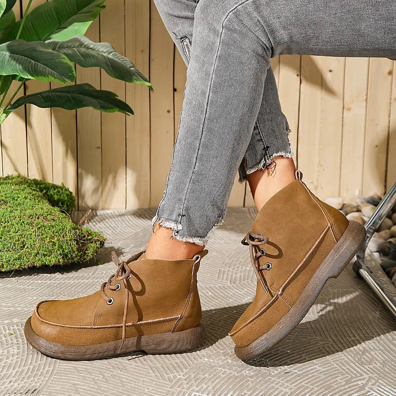 2026 New Style Fashion Women's Boots Thick-soled Non-slip Natural Leather Soft Luxury Single Short Boots Wide Barefoot Shoes