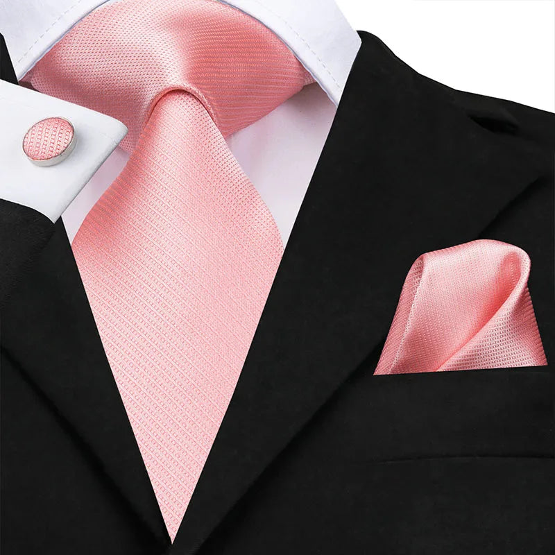 Hi-Tie Silk Men Tie Peach Pink Floral Wedding Necktie for Men Luxury Necktie Handkerchief Cufflink Fashion Design Business