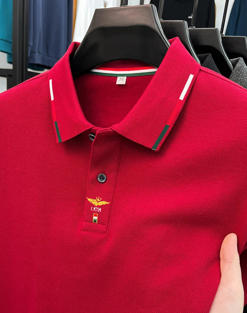 100% pure cotton long sleeve men's polo shirt autumn new item high-end embroidery luxury brand golf silk casual business T-shirt