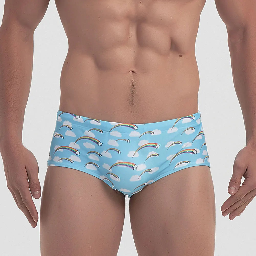 Swimsuits Men's Swim Briefs Bikini Board Surf Shorts Boxer Trunks Sexy Rainbow Swimwear Traditional Cut Beach Bathing Suit