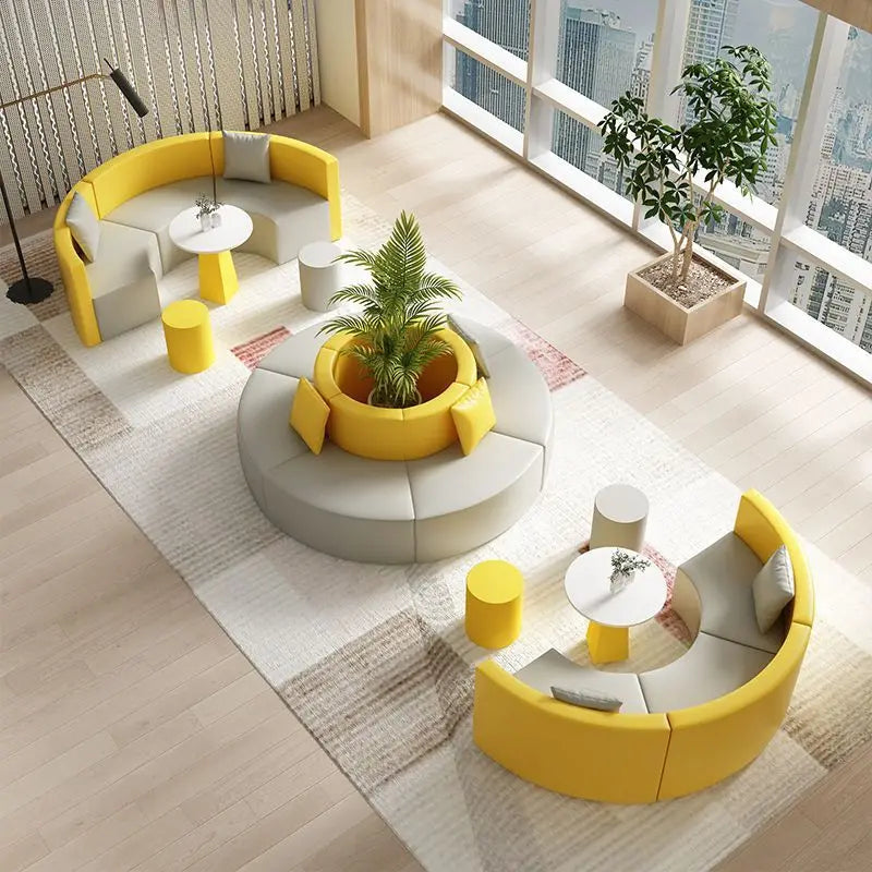 Modern S-Shape Sectional Sofa Set for Home Office for Hotels Public Areas Restaurants Durable PU Leather Cover