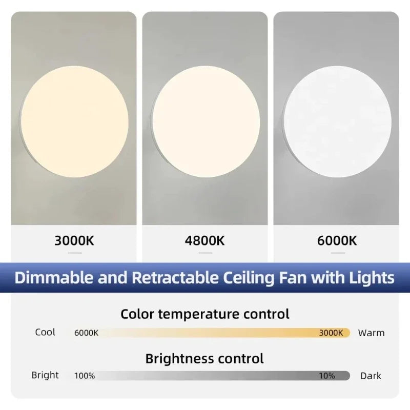 Ceiling Fan With Lighting And Remote Control, Hidden Retractable Blades, Quiet Fan Light, 3 Speeds And Dimmable,white