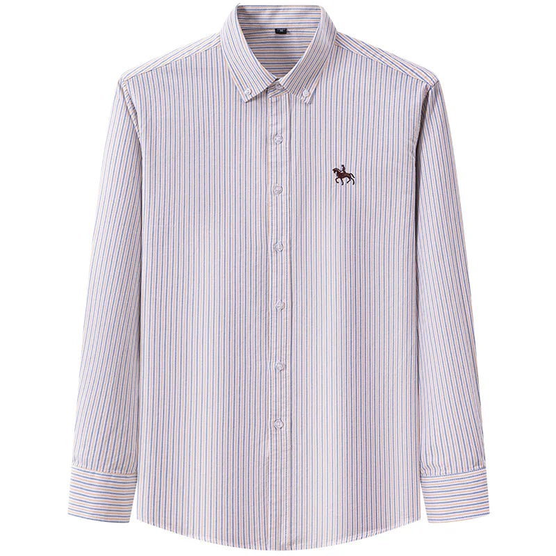 2023 100% Cotton Oxford Man Leisure Embroidered Horse Shirts Streetwear Oversized  Men Shirt Floral Long Sleeve Casual Plus Size