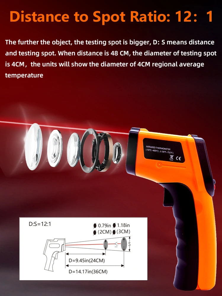 Digital Infrared Thermometer Laser termometro Pyrometer Gun Non-Contact Laser Temperature Meter gauge Tools -50~400℃