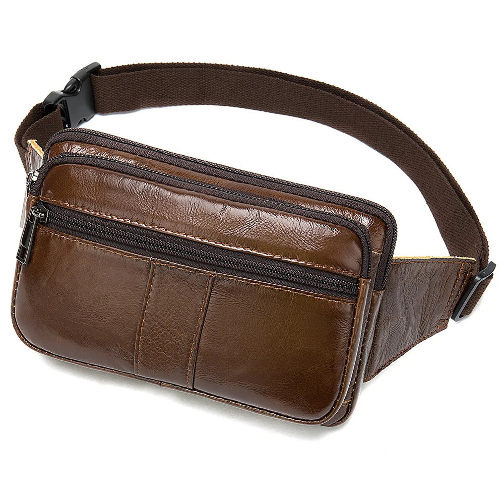 Genuine leather men's waist bag, outdoor single-shoulder crossbody bag, chest bag, men's retro genuine leather men's small bag