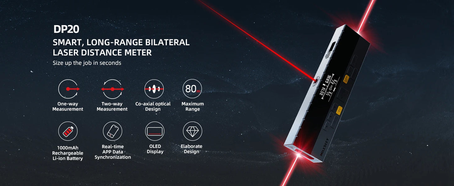 MiLESEEY Bilateral Laser Measurement Tool DP20 Laser Distance Meter With Middle Laser Mark Beam