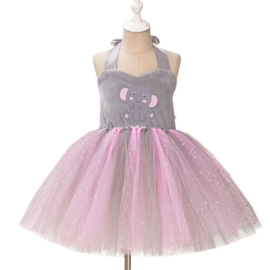 Girl Cartoon Raccoon Sloth Koala Piggy Rabbit Tutu Sling Dress Children Cosplay Festival Performance Dance Costume Headband Sets