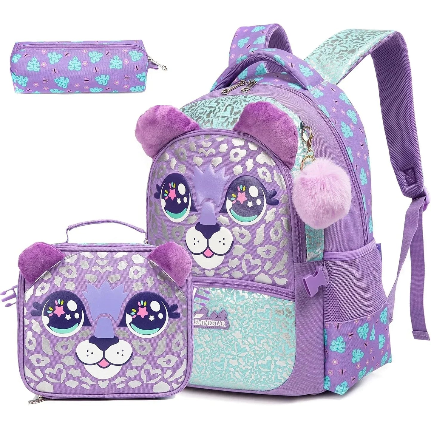 Cute School Backpack for Girls Children Shoulder Bag with Insulated Lunch Box Casual Daypack for Students Back To School Gift