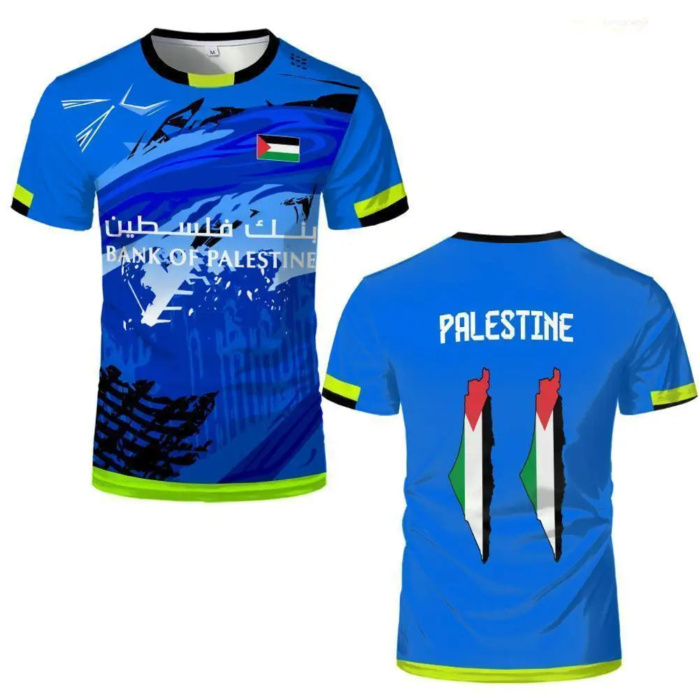 Palestine Flag Print T-shirt Breathable Training Soccer Jerseys For Men And Women Street-style Short-sleeved Crew Neck Tees