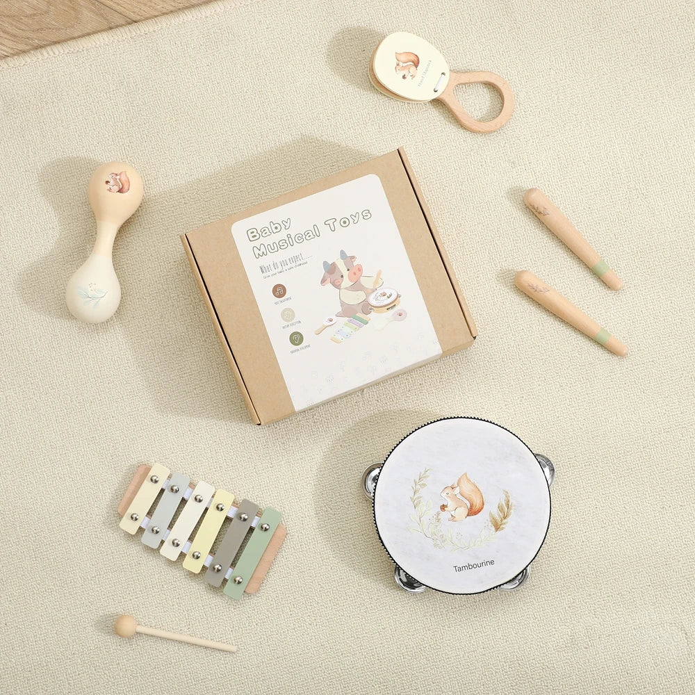 Montessori Musical Instruments for Children Wooden Baby Toys Child Musical Instrument Toddler Toys Squirrel Instrument Sets Gift