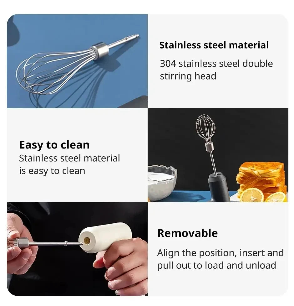 Cordless Hand Mixer One Touch Off Handheld Electric Whisk with 3 Speed Modes Hand Held Egg Beater with 2 Detachable Stir Whisks