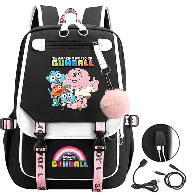 School Bags for Teenage Girls The Amazing World of Gumball Printed Students Bookbag Large Capacity Travel Bagpack with Usb Port