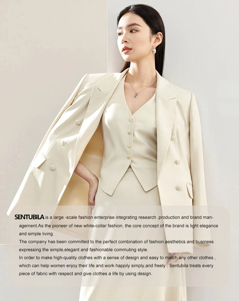 SENTUBILA Women's 100% Wool Double-Faced Coat Winter 2025 Suit Lapel Collar Classic Commuter Style Long Overcoat W54OA8779