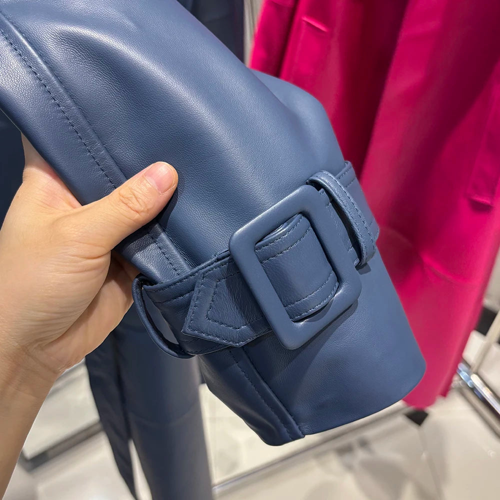 YOLOAgain High Quality Real Leather Trench Coat Women Genuine Leather Jacket Windbreak Female