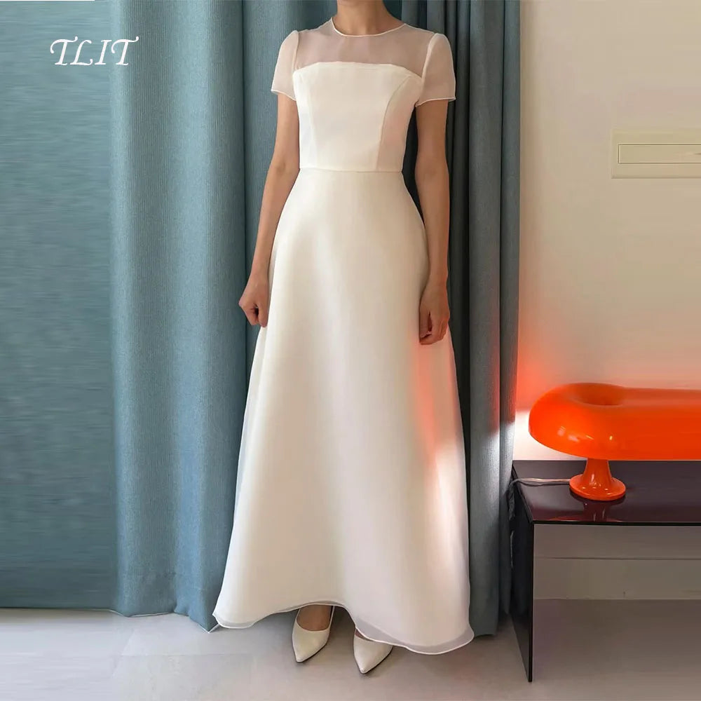 TLIT Simple Silk Organza Wedding Dresses Regular Puff Sleeves Gowns Customized Korea Wedding Dresses Photo Shoot Corset Gown