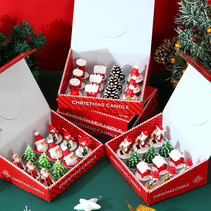 Christmas candle set, old man tree, snowman, celebration, romance, decorative item, candlelight dinner, Christmas Eve