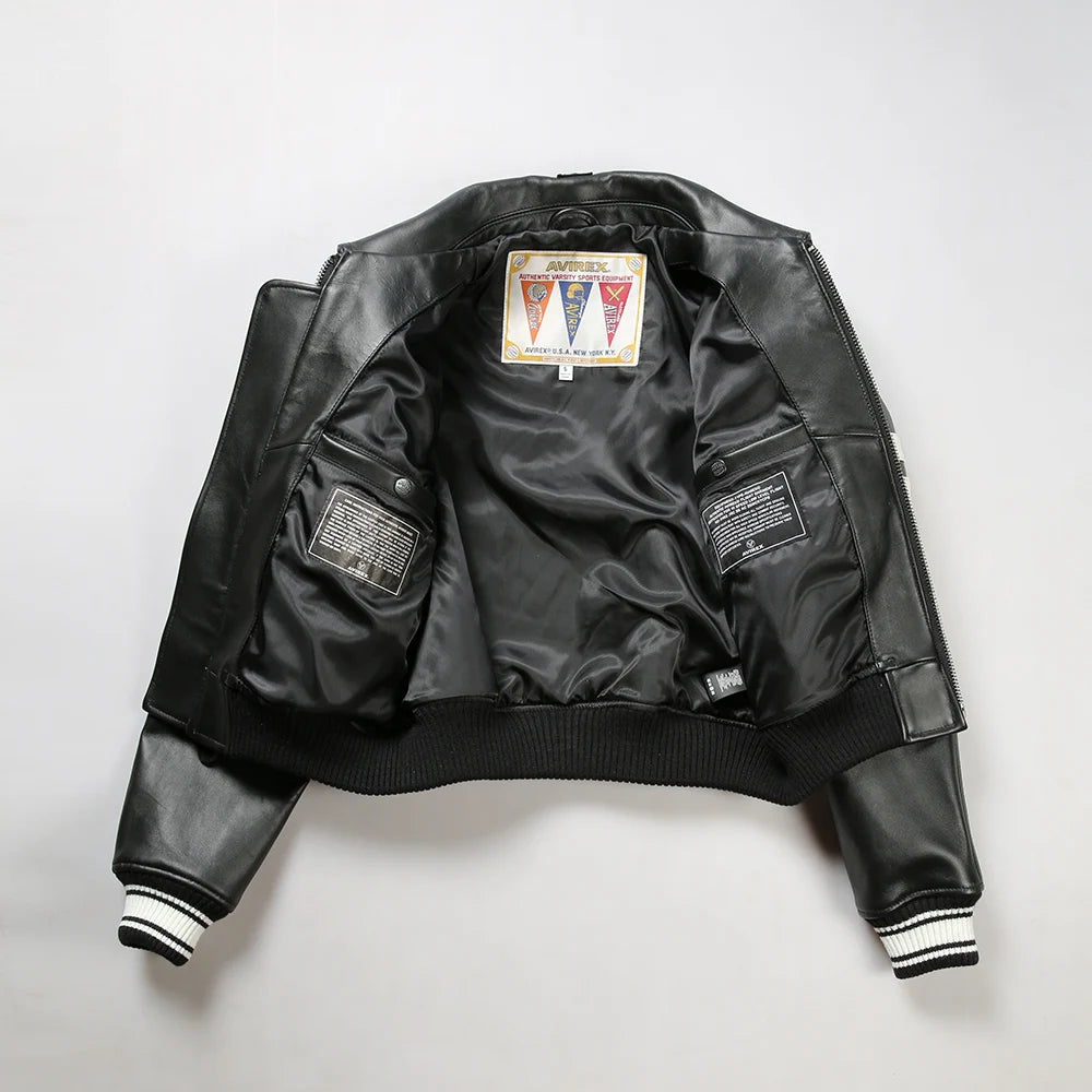Avirex Spring 2024 New Listing Bomber Flight Suit Jacket 100% European Antique Sheepskin Classic Women's Pink Leather coat tops