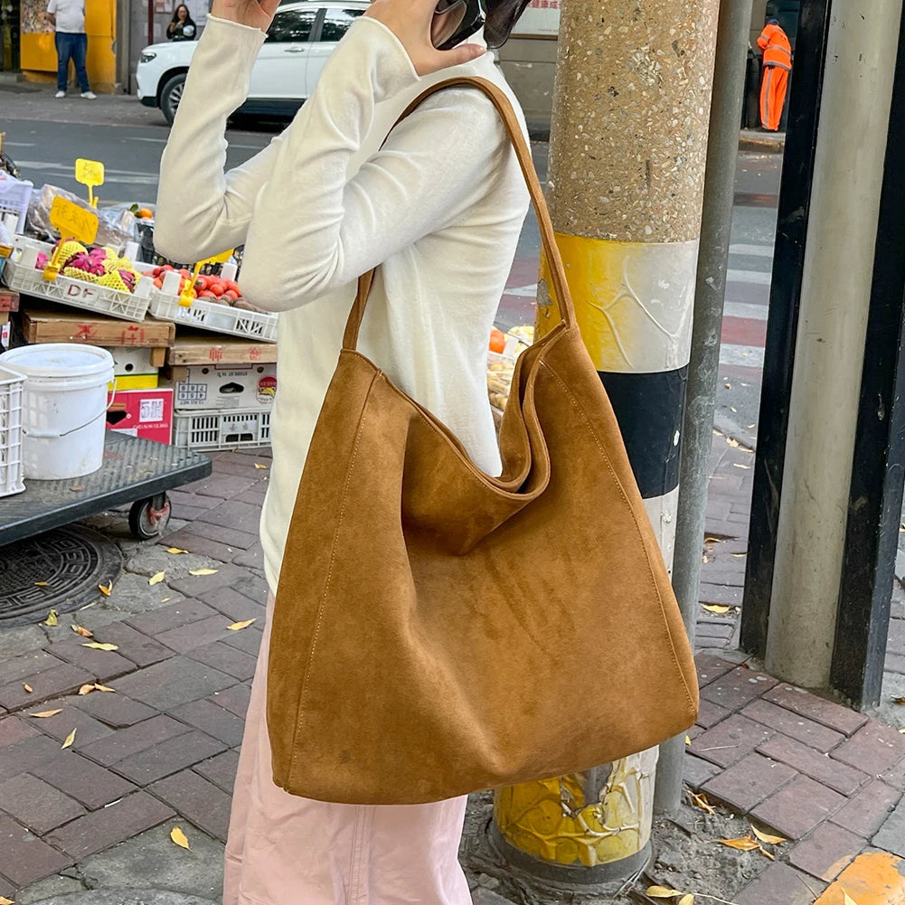 Women Underarm Bag Fashion Tweed Fabric Large Capacity Shoulder Bag Casual Handbag for Daily Office Use Solid Color Handbag