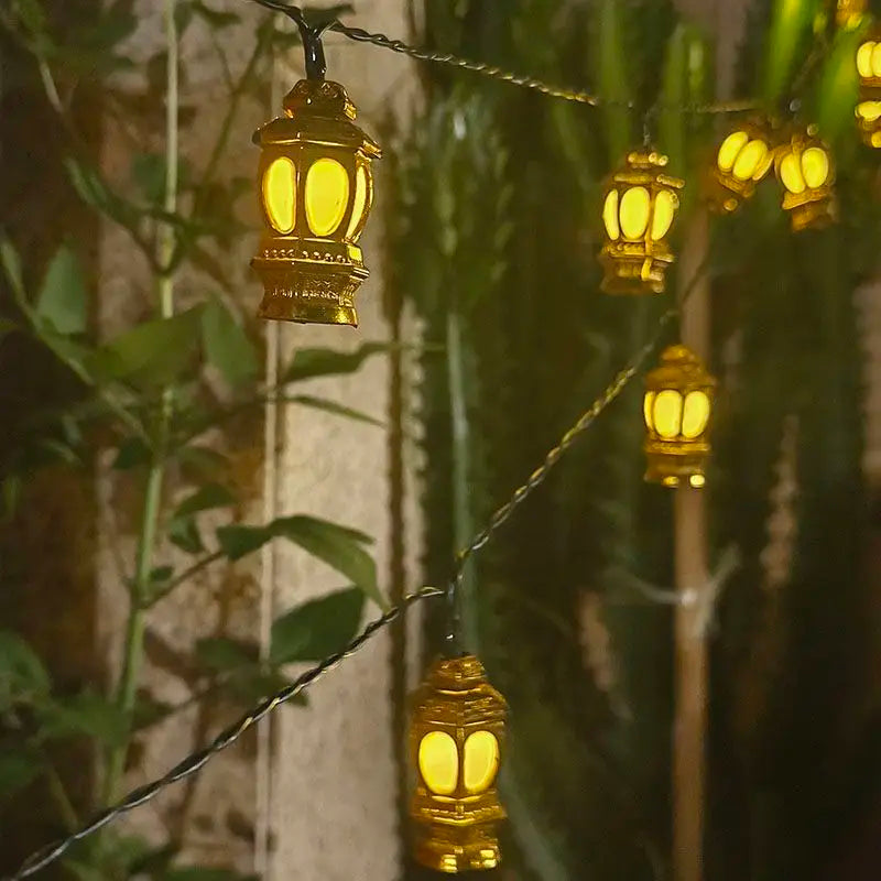 Solar Powered Lantern String Light 20 LEDS Eid Ramadan Decorative Lamp Outdoor/Indoor Waterproof for Islamic Home Garden Decor