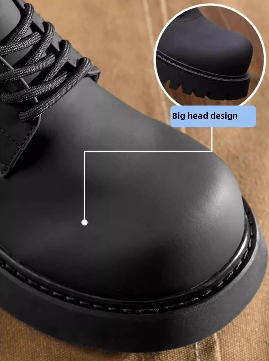 Men's Leather Shoes Black Thick Sole Round Toe Platform Male Casual Derby Shoe Cowhide Classic Original Legitimate Designer Pu