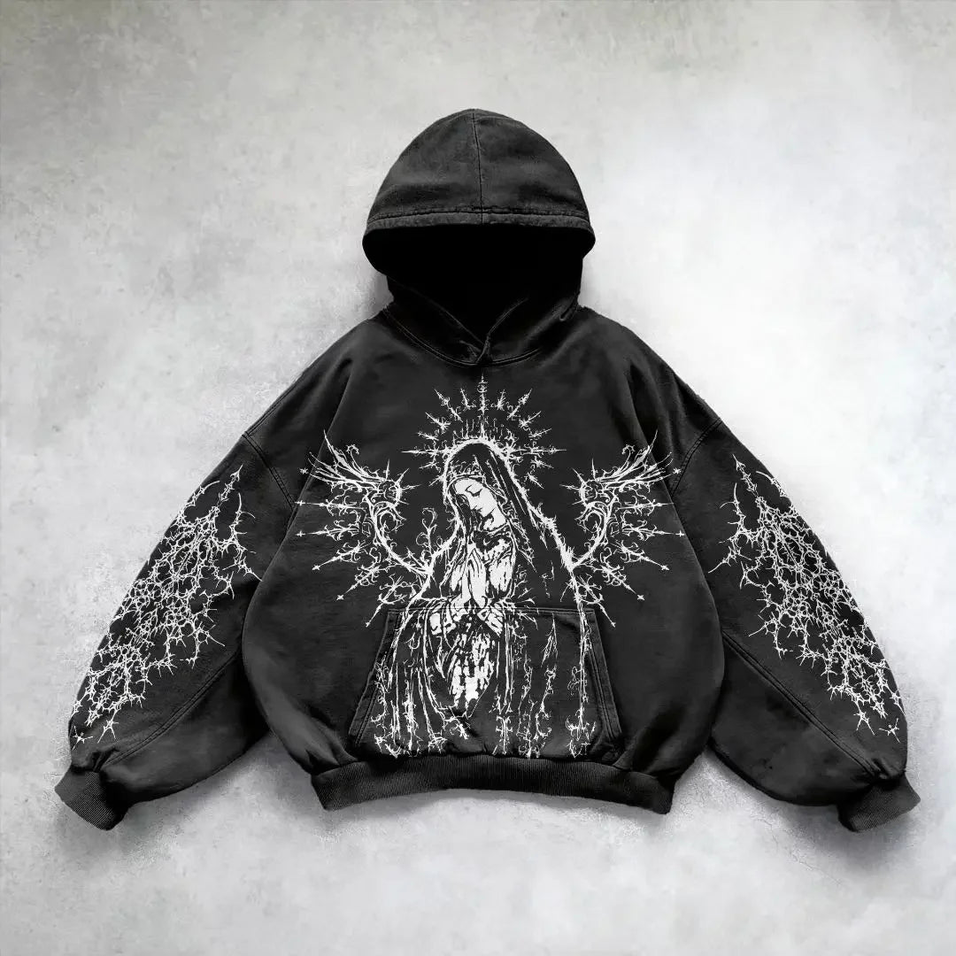 Harajuku y2k gothic pattern hoodie goth oversized hoodies women streetwear tracksuit men couples tops sweatshirt print clothes