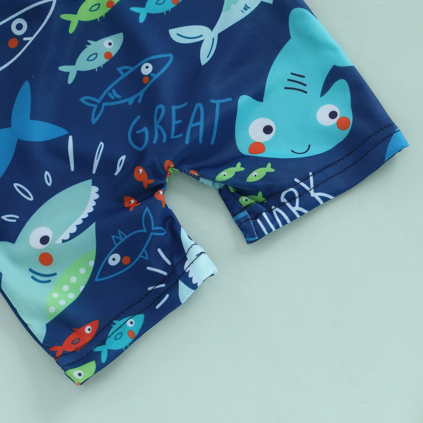 BeQeuewll Toddler Boys Summer Swimming Suit Kids Rash Guard Swimsuit Shark Print Zipper Short Sleeve Kids Bathing Suit with Cap