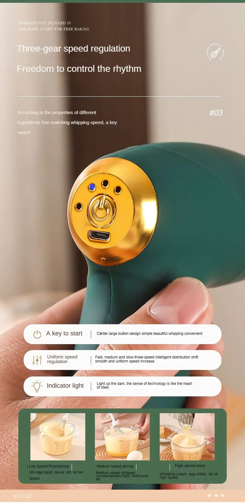 USB handheld blender, mini egg beater, coffee cream frother, rechargeable 3-speed kitchen tool, food mixer, blender