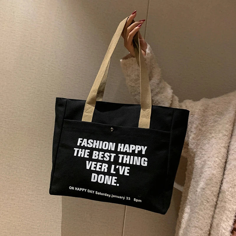 Canvas Tote Bags For Women Large Capacity Single Shoulder Bag Student Classes Commute Laptop Carrying Bag Casual Handbags