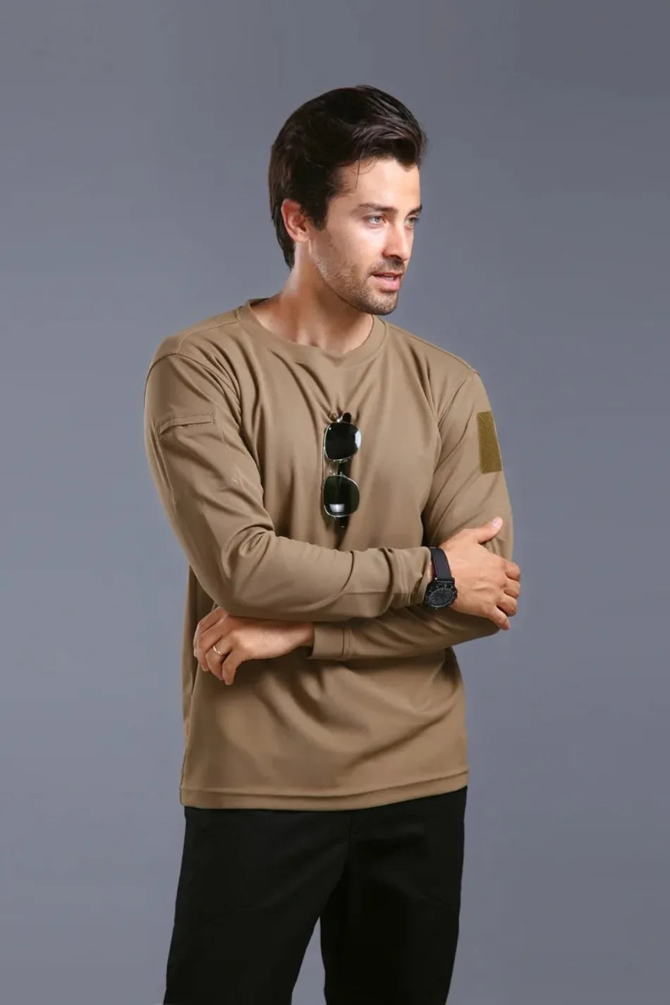 Spring Training Tactical Top Mens Elastic Wear-resistant Outdoor Sports Long Sleeved T-shirt Quick Drying Slim Round Neck Shirt