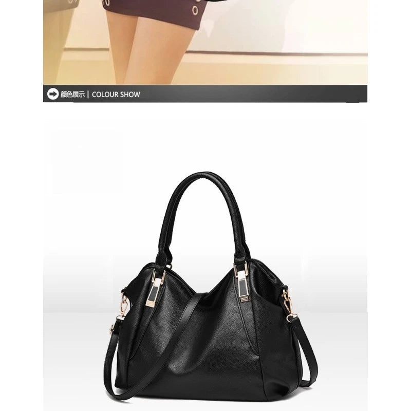 Ladies' leather bag, soft leather, mother's bag, simple middle-aged women's bag, large capacity handbag, crossbody bucket bag