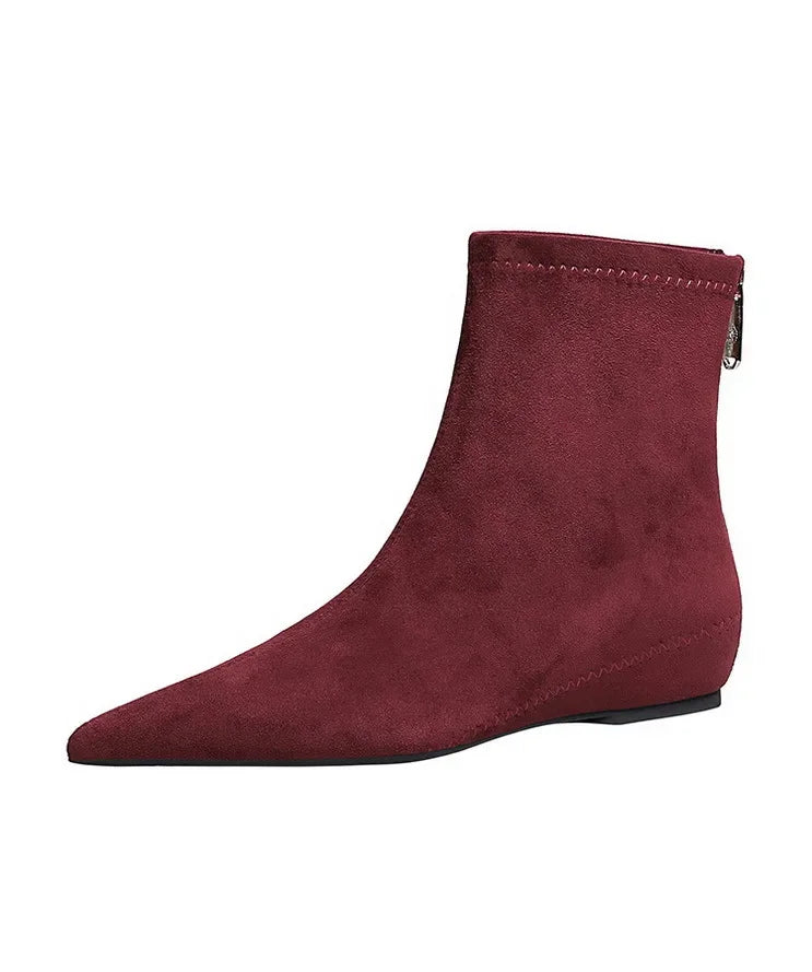 Women Red Pointed Toe Suede Ankle Boots Elegant Woman Inner Heel Short Boots 2024 Autumn Chic Office Female Keep Warm Short Boot