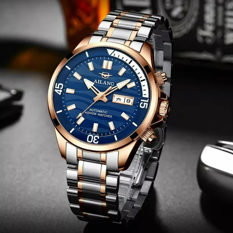 AILANG Men's Automatic Mechanical Watch Luxury Sports Waterproof Multi-Functional Wristwatch with Calendar Fashionable Brand