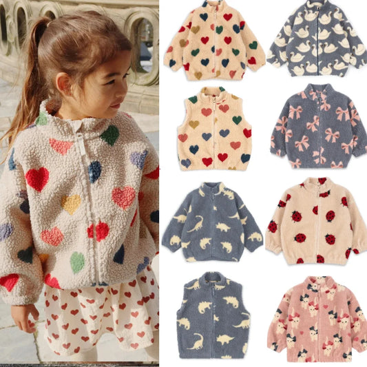 Children's Jackets 2024 Fall And Winter Fashion Cartoon Lamb Wool Girls Jacket Cotton Warm Cute Boys Coat Children's Clothing