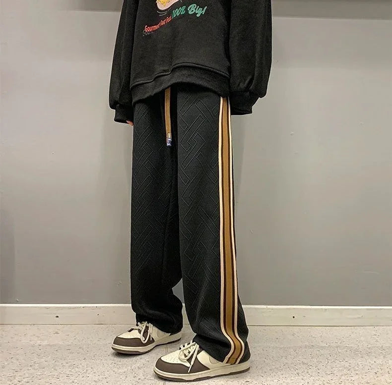 Man Sweat Pants Wide Leg Trousers Stripe Straight Men's Sweatpants Sport Athletic Track Tracksuit Bottoms Harajuku Trend Popular