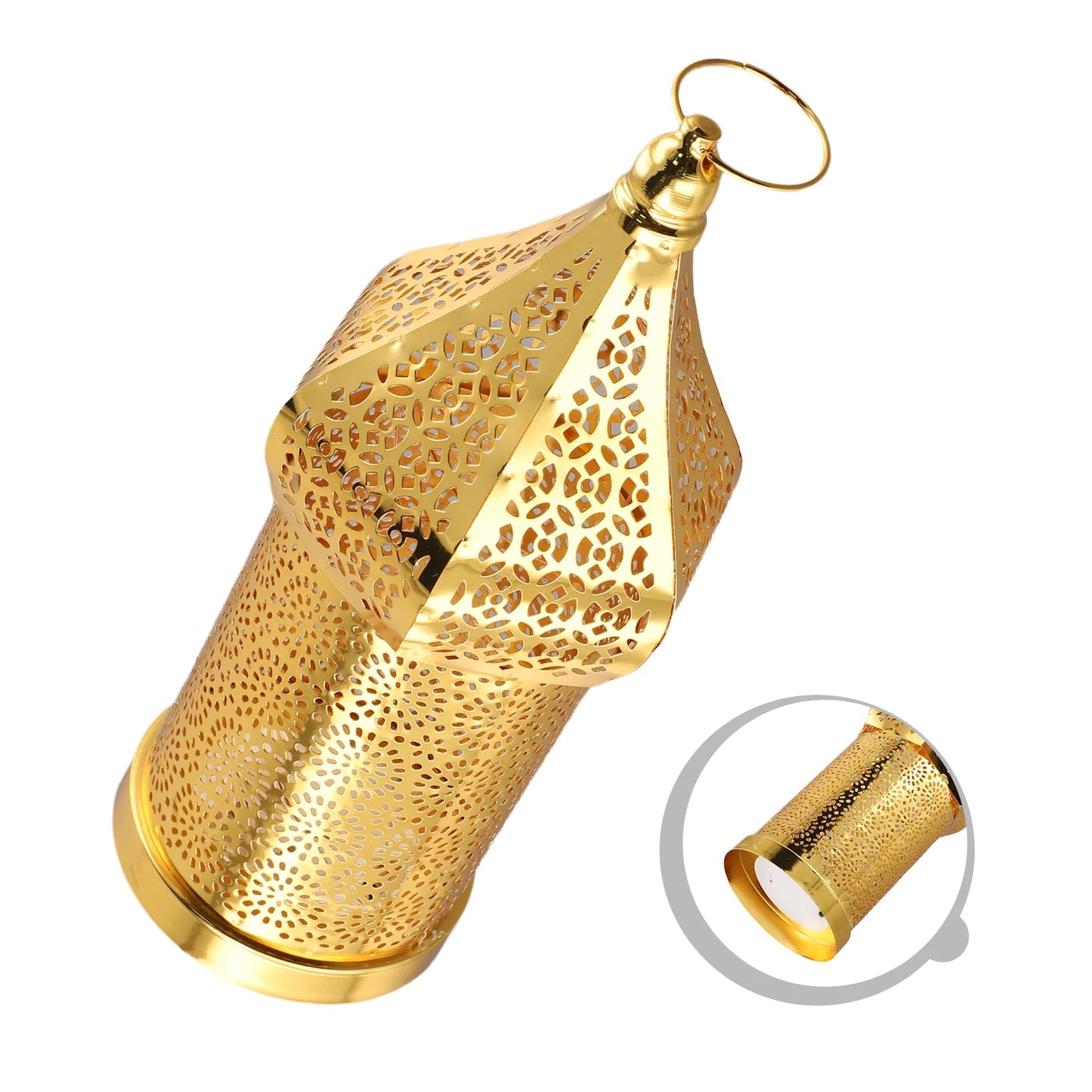 1PC Moroccan Golden Hollow Iron Lantern Ramadan Home Decoration Light Ornaments Gold Lanterns Moroccan Home Crafts Decoration