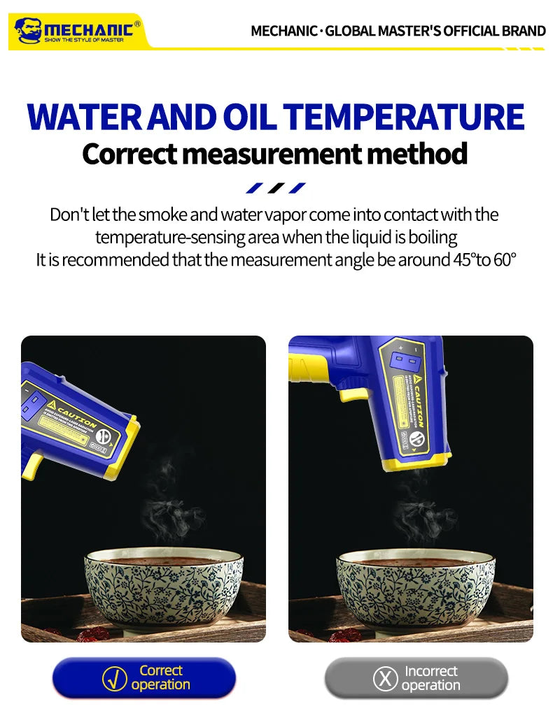 MECHANIC High-Precision Non-Contact Industrial Digital Thermometer -50°C~580°C 13-Point Infrared Laser Targeting LCD Display