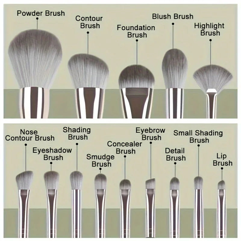 14PCS Vegan Makeup Brush Set - Full Face & Eye Kit with Soft Silk Bristles, Cruelty-Free for Beginners & Pros (Gift Ready)