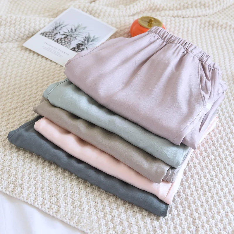 Thin Solid Color Summer Sleep Bottoms Ice Silk Satin Couple Sleeping Pants Loose Mosquito Proof Pants for Women and Men